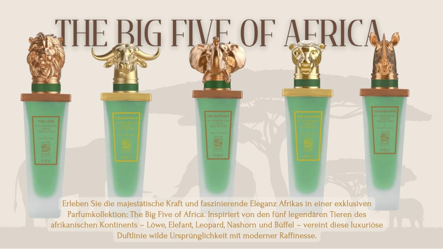 Jean-Pierre Sand - The Lion N°1 of the Big 5 of Africa – 80 ml woda perfumowana dla mężczyzn w butelce kolekcjonerskiej – idealna na prezent – męski zapach ze zwierzęcym wzorem