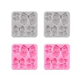 4Pcs Silicone Bow Molds for Cakes, Cupcakes, Chocolate, Candy, Sugar Craft, and Resin Crafts - Pink and Gray Bow Mold Set