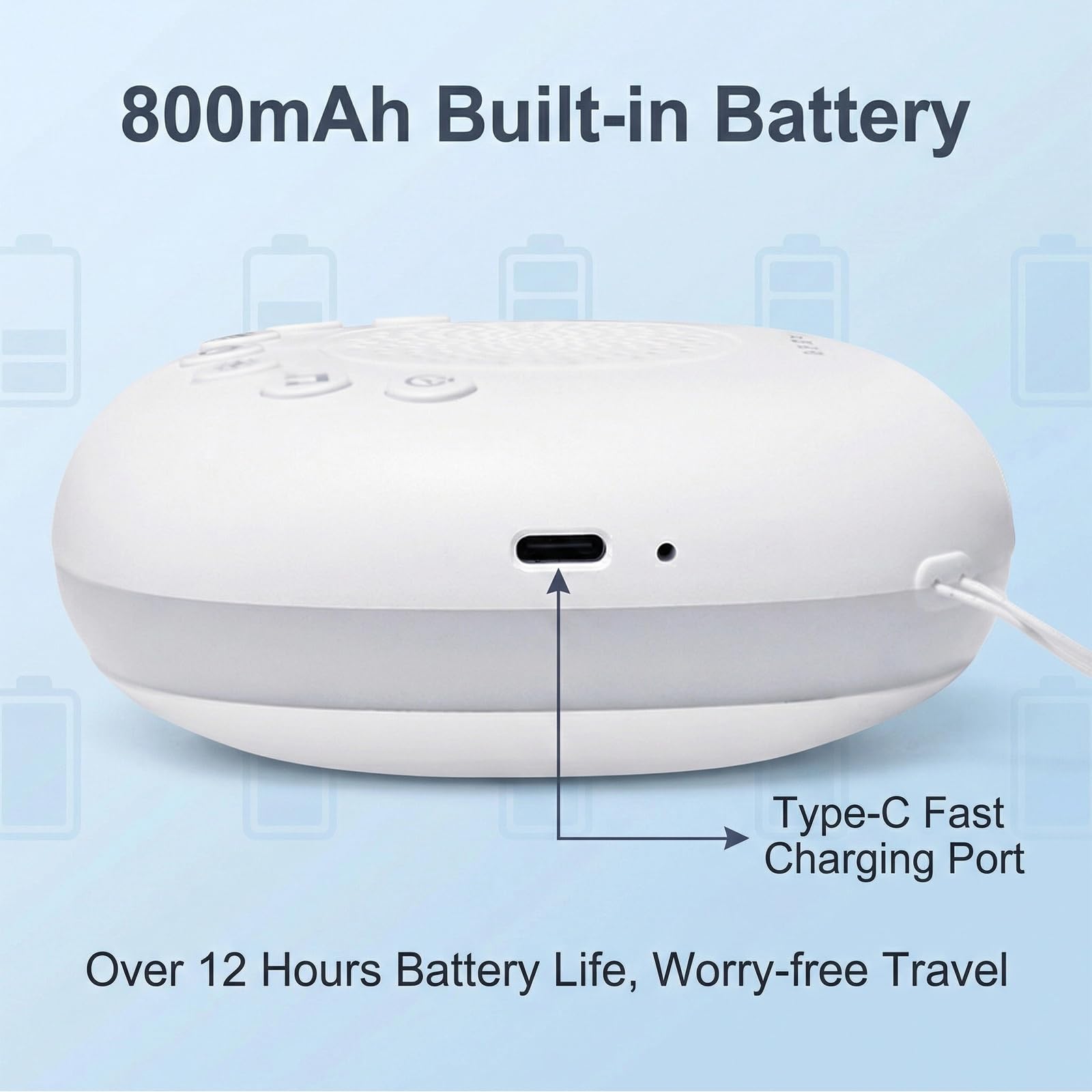 Machine Bruit Blanc Bébé Portable, White Noise Machine Avec Sons De Bruit Blanc Et Musiques D’endormissement, Veilleuse Intégrée, Minuterie, Rechargeable 800 mAh, Aide Au Sommeil Pour Bébés Et Adultes