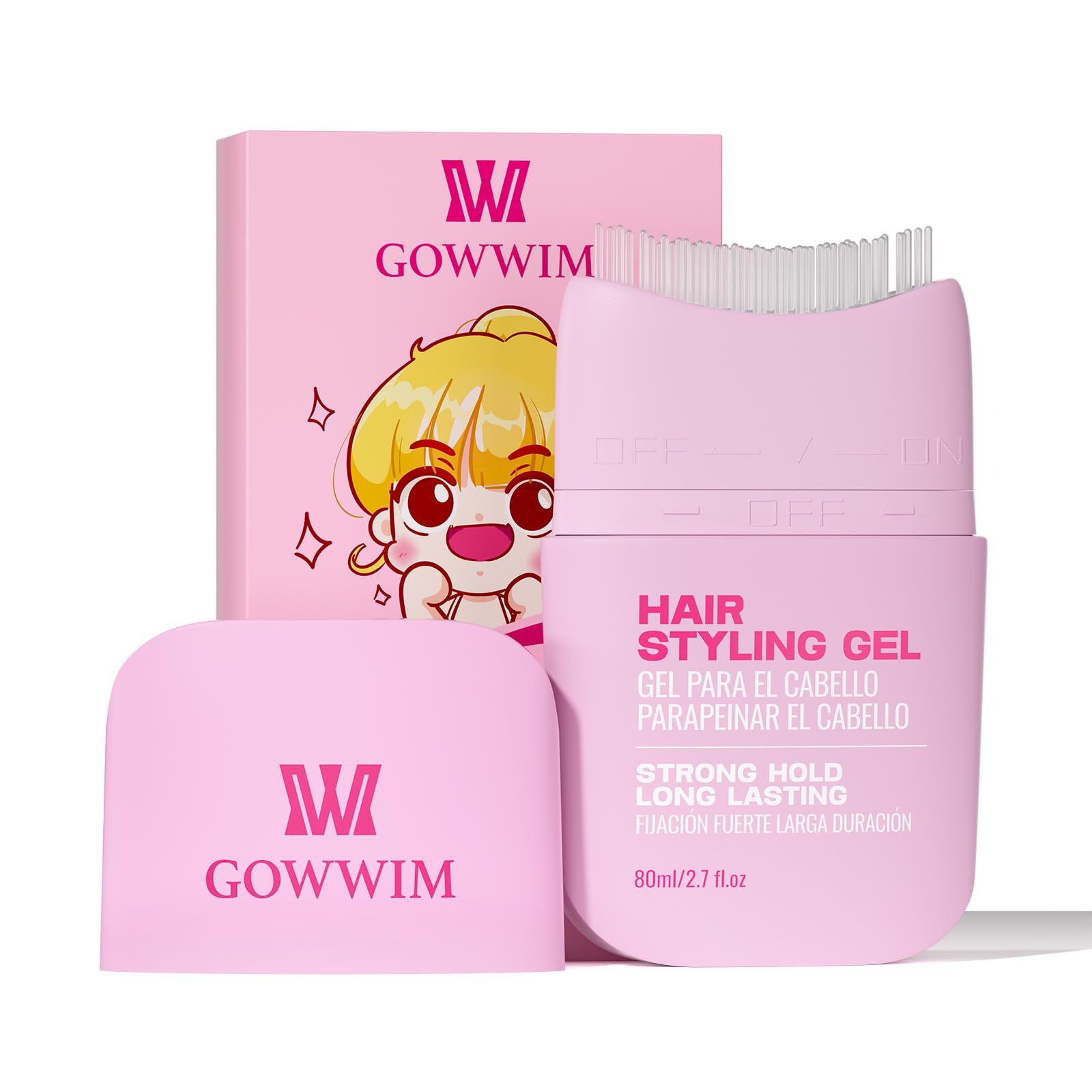 gowwim Kids Hair Gel - Strong Hold Flyaway Frizz Tamer Gel for Boys and Girls, 2-in-1 Hair Finishing Stick with Built-In Comb - 2.7 fl.oz