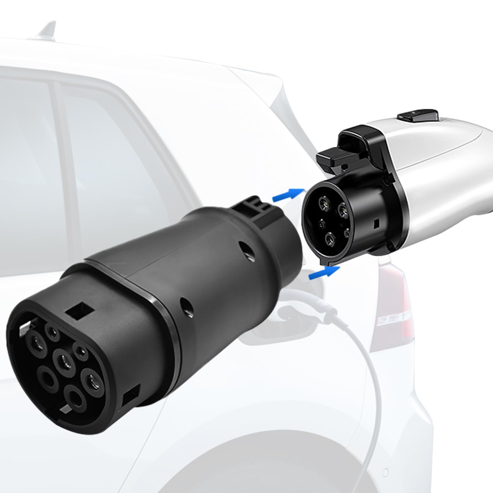Adaptateur de Type 1 vers Type 2 EV, Adaptateur Convertisseur de Chargeur de Véhicule Électrique Câble de Charge Type 2 vers Type 1 32A Convient pour Les Voitures Standard Européennes