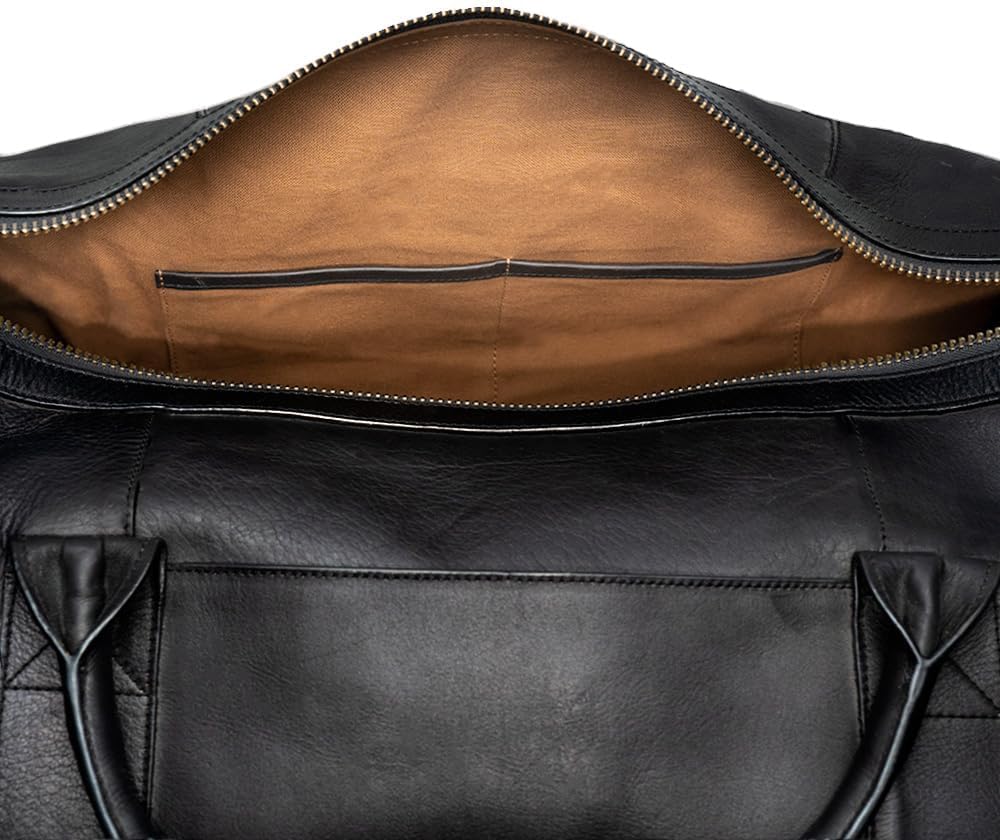 Full Grain Leather Duffle Bag – 25L Travel, Gym & Carry-On Weekender for Men | Handcrafted Overnight Bag with Brass Hardware, Black Style - Image 7