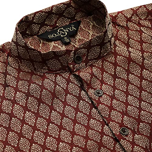 Image of SOJANYA (Since 1958, Men's Silk Blend Grey Kurta Pyjama & Silk Blend Jacket Combo