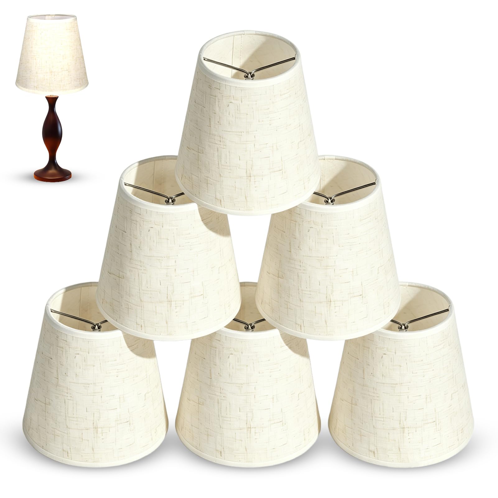 6 Pezzi Paralumi in tessuto con Clip, Clip On Lampadario Paralumi per Candela Lampadario di Cristallo, 3,5 x 5,2 x 5,5 pollici