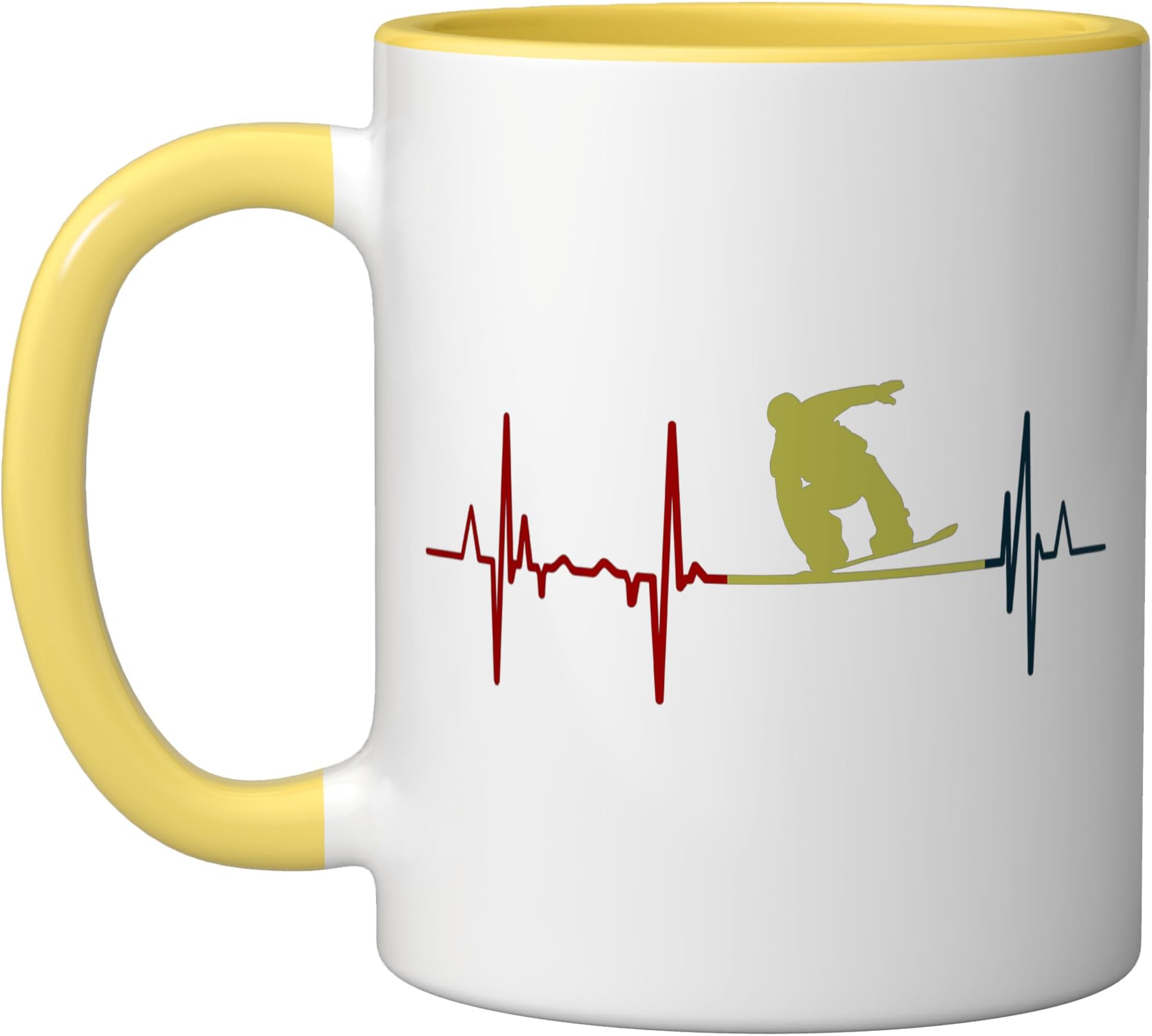 Heartline Snowboarding Snowboard Teacher Pulse Line Ceramic Mug, Yellow/White
