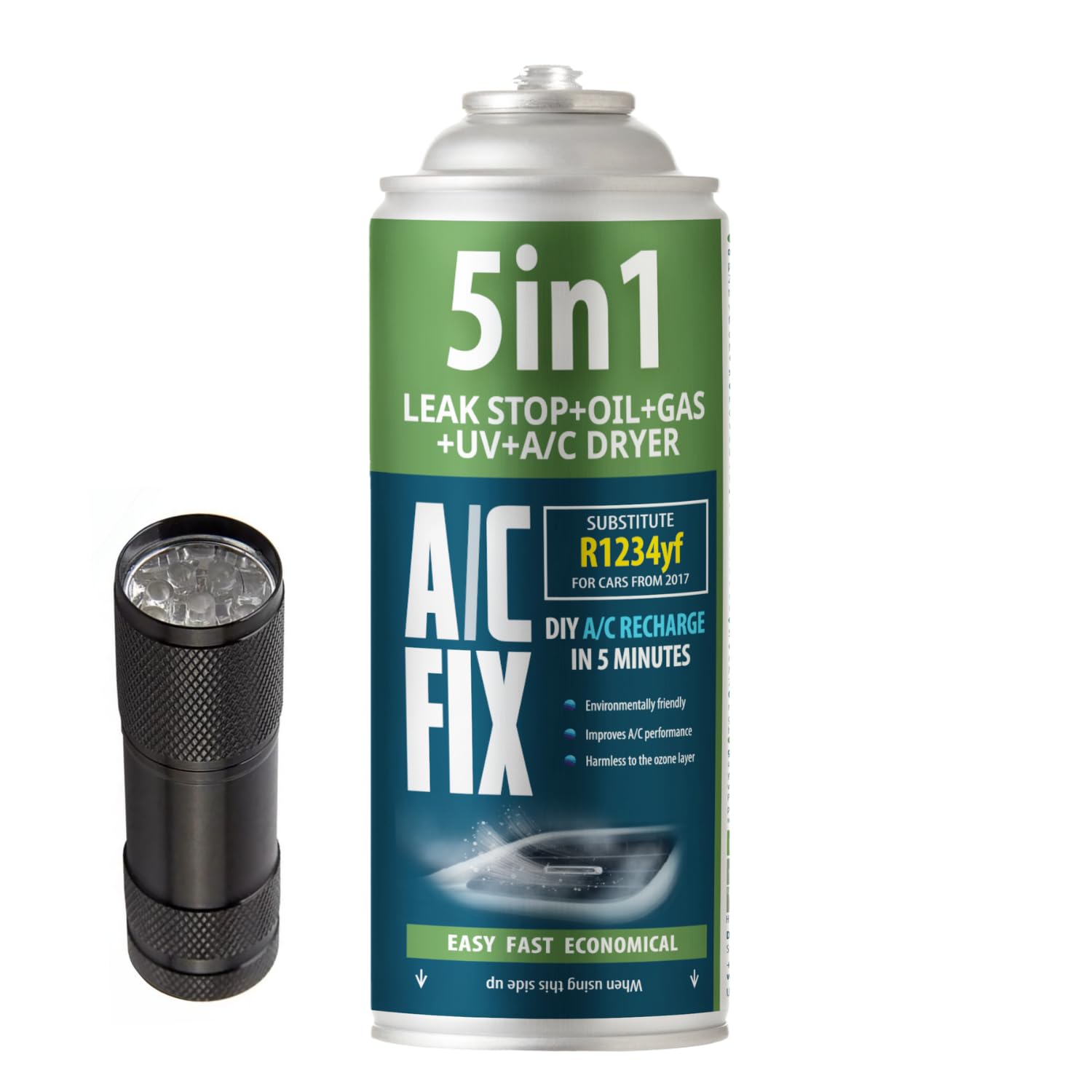 AC FIX 5-in-1 – R1234yf + Hose + Adapter Refrigerant for Car Air Conditioning with Oil, Sealant, UV Dye, Desiccant – Quick Application – Protects the Compressor — view 3