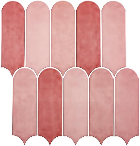 Azulejo rosa para salpicaduras de pelar y pegar, azulejos autoadhesivos 3D de color rosa brillante con diseño de plumas de pavo real para muebles de