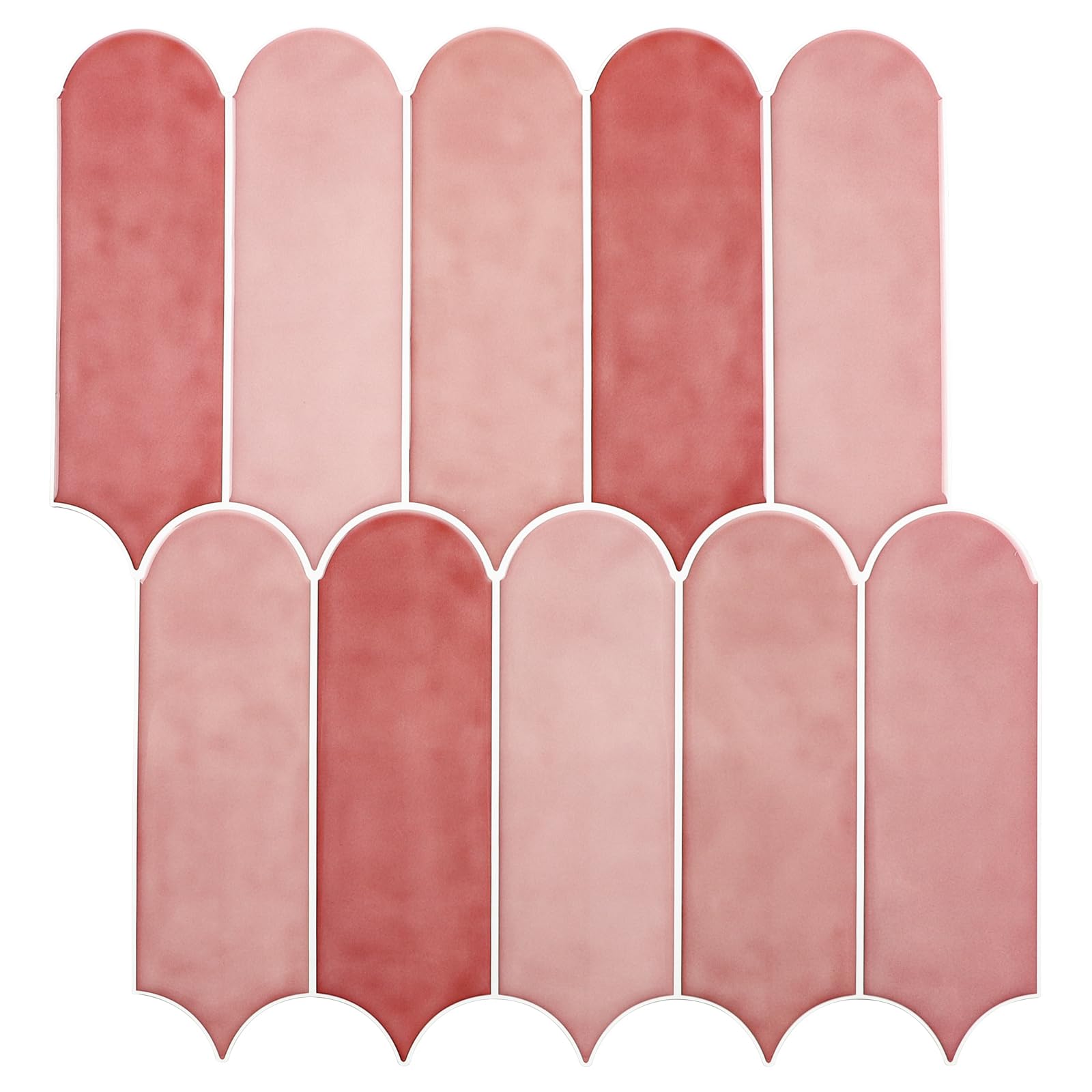 Pink Peel and Stick Backsplash Tile, Self-Adhesive 3D Glossy Pink Tiles with Peacock Feather Design for Kitchen, Bathroom, and Cabinet Furniture, Waterproof and Removable Wall Tiles