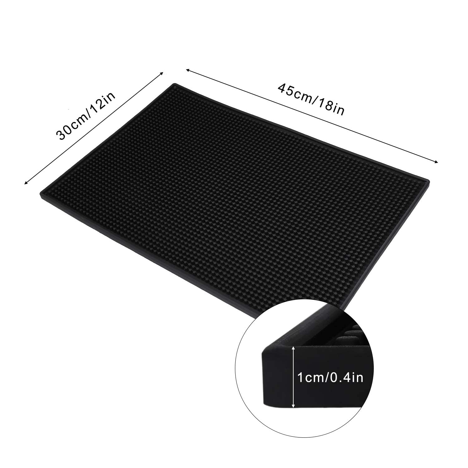 Tappetino da Bar in Gomma, 45 x 30 cm, Nero, per Bancone (2 Pezzi) (iEU0077)