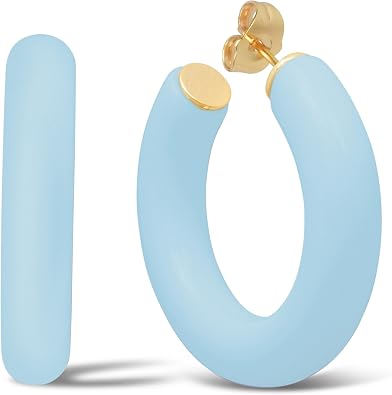 Gold Plated Multicolor Resin Chunky Thick Open Hoop Earrings in 57MM and 37.5MM Diameters