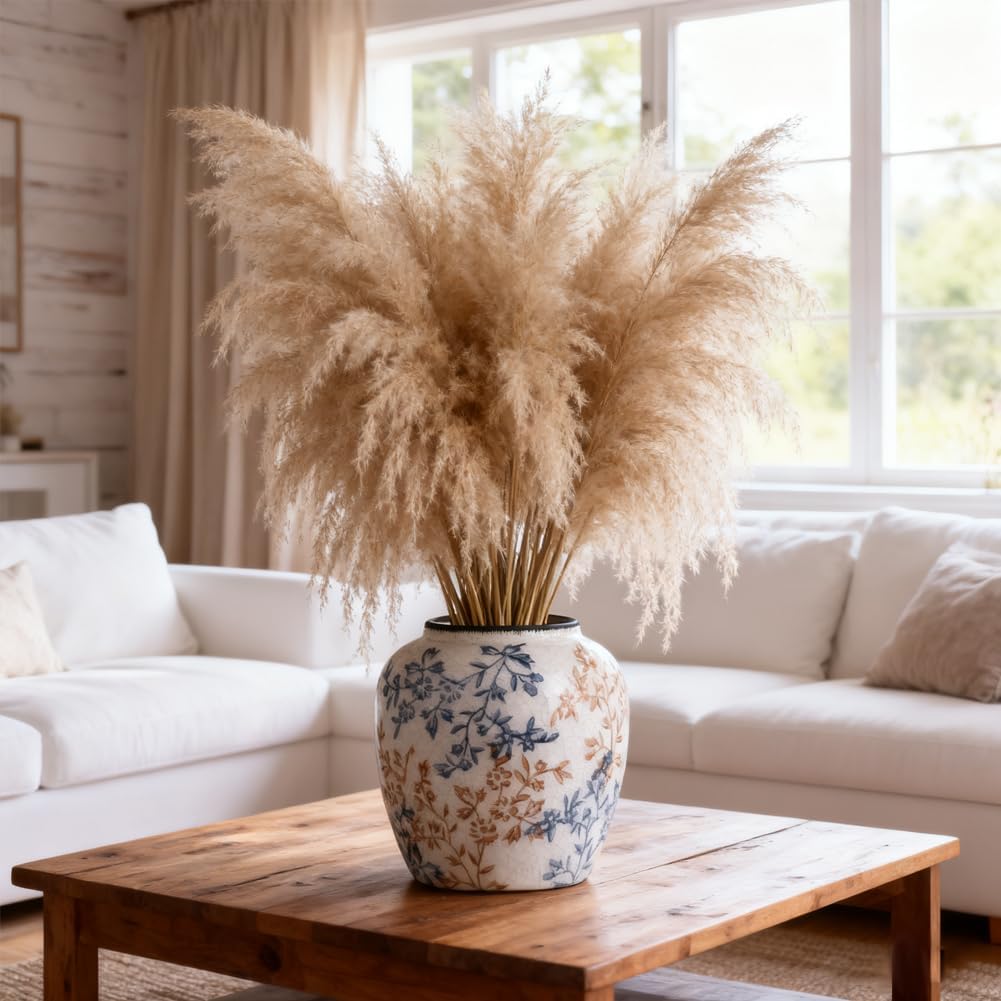 Blue and White Vase, Ceramic Chinoiserie Vase for Home Decor, Vintage Blue Floral Porcelain Vases, Farmhouse Pottery Flower Vase for Living Room Kitchen Table Shelf Mantel, Blue and White Decor Accent - Image 6