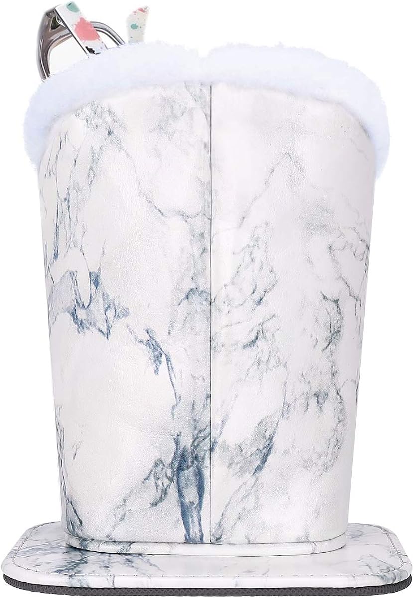 MOSISO Eyeglasses Holder, Plush Lined PU Leather Pattern Stand Case with Magnetic Base, White Marble