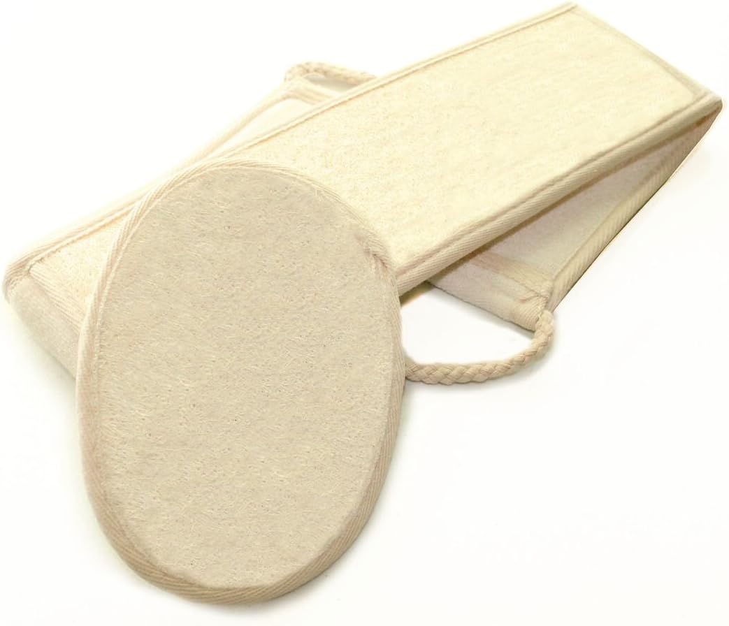 Exfoliating Loofah Back Scrubber for Shower for Men and Women, Best Body Wash Belt with Handles with a Large Natural Luffa Pad, Bonus Loofah Sponge Pad for Facial/Body Skin Care