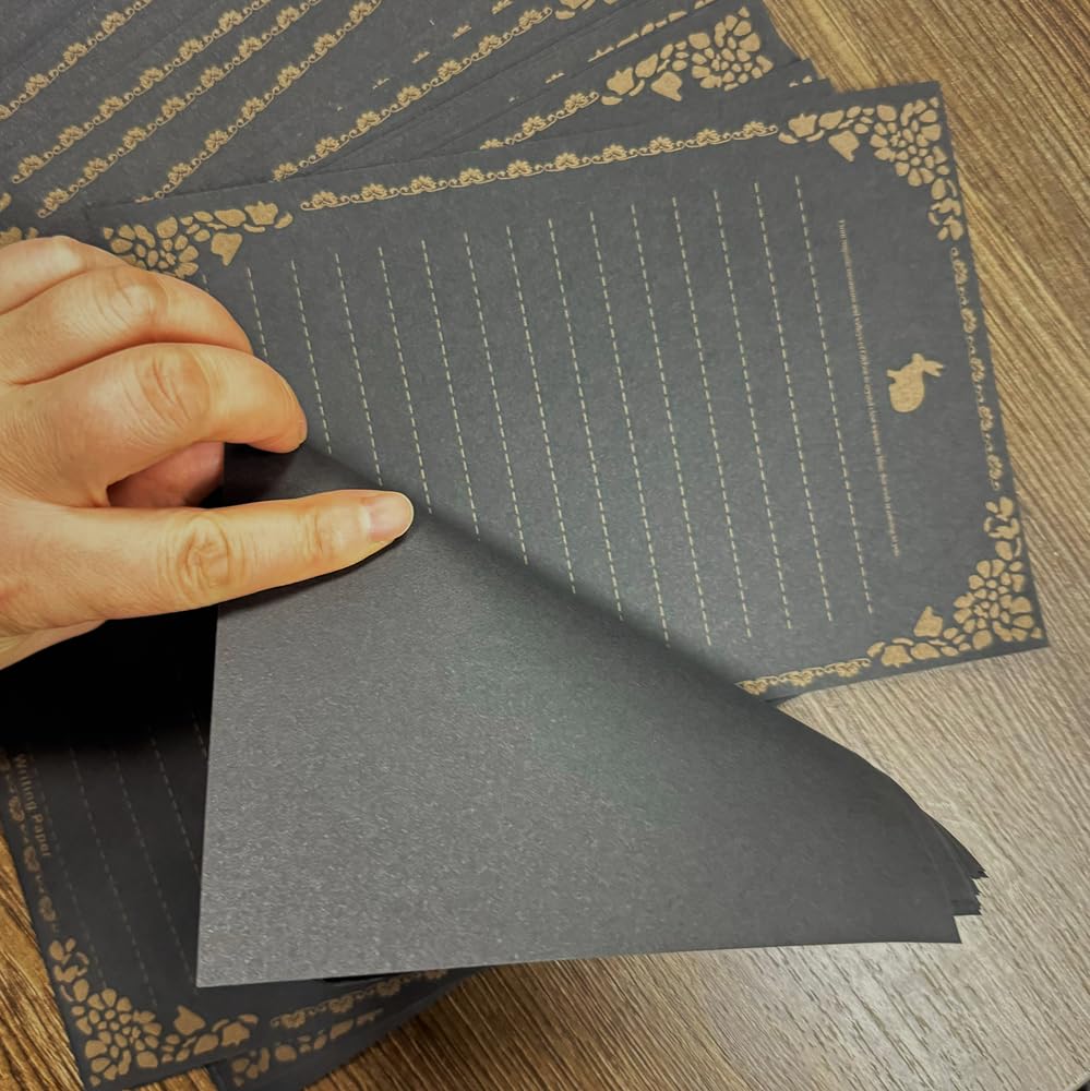 100 Sheets Rabbit Stationery Lined Paper,A5 Stationery Writing Paper with Antique Border Design,Letter Size (Unpunched) Ruled Filler Paper, Stationery for Writing Letters,Vintage Invites (Black) - Image 4