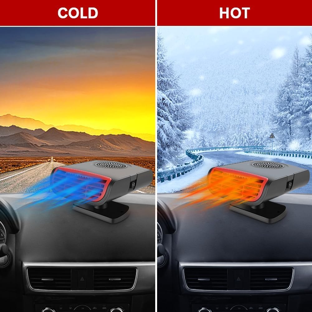 Leaflai 150W Plug Cigarette Lighter Car Heater Cooler Fan, Summer Fast Blowing Cold Wind Auto Windshield Defogger, 2 in 1 Portable Vehicle Defroster Demister