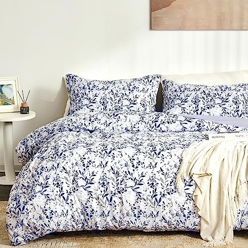 McVernon's Floral Duvet Cover Queen Size 3 Pieces, Flower Queen Duvet Cover with 2 Pillow Shams, Soft Bedding Set for All Season, Breathable, Zipper Closure, Queen(90''x90'')