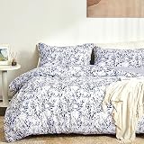 McVernon's Floral Duvet Cover Queen Size 3 Pieces, Flower Queen Duvet Cover with 2 Pillow Shams, Sof