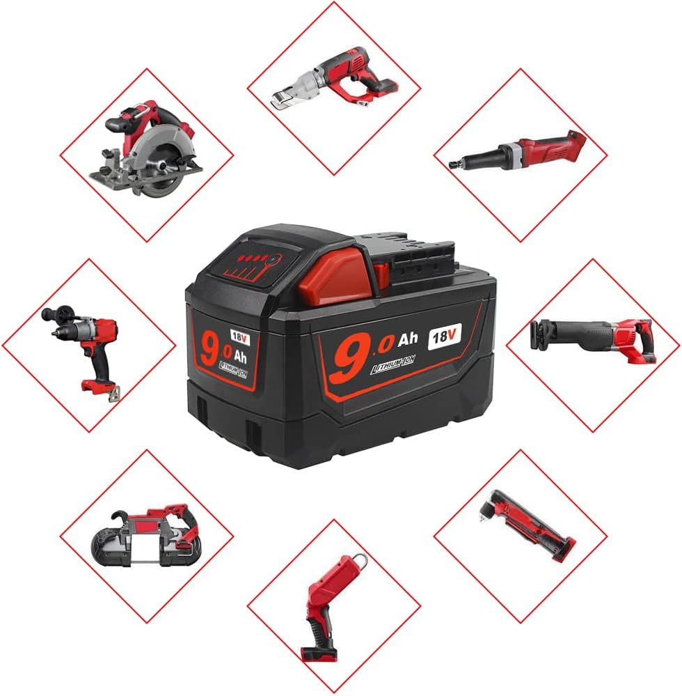 waitley 18V 9.0Ah Replacement Battery Compatible with Milwaukee M18 18v 9000mAh M18B 48-11-1820 48-11-1850 48-11-1828 48-11-10 Lithium-Ion Battery Cordless Power Tools