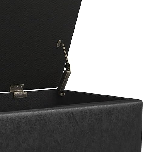 Miniatura 31 de SIMPLIHOME Shay - Otomana rectangular moderna de mediados de siglo de 48 pulgadas de ancho en piel sintética vegana envejecida, color marrón, Sillín