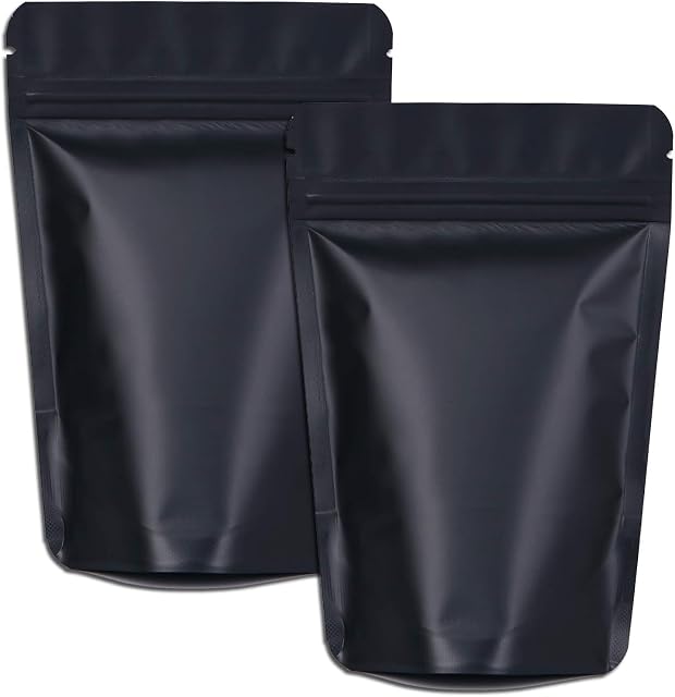 XFXIA 100 Pack Mylar Bags Smell Proof Bags, Foil Ziplock Baggies,Resealable Stand Up Packaging Pouch Bags for Food Storage,Candy,Cookie,Bath Salts (4 x 6 Inch, Black)