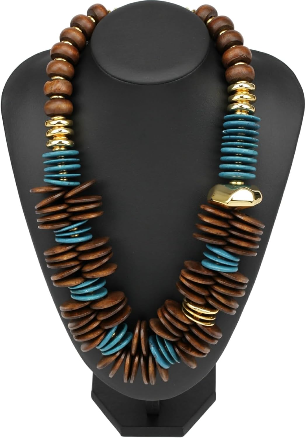 Chunky Statement Wood Necklace for Women Tribal Ethnic Bead Gold Color Charm Bold Designer Resin African Vintage Jewelry - Image 2