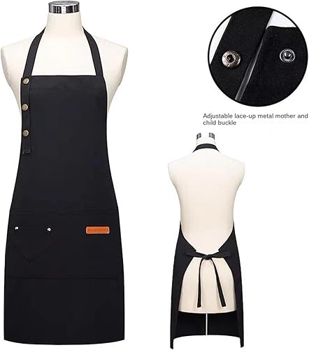 Miniatura 4 de Delantales de cocina de lona de algodón con dos bolsillos, correas ajustables, delantales de cocina para hombres y mujeres