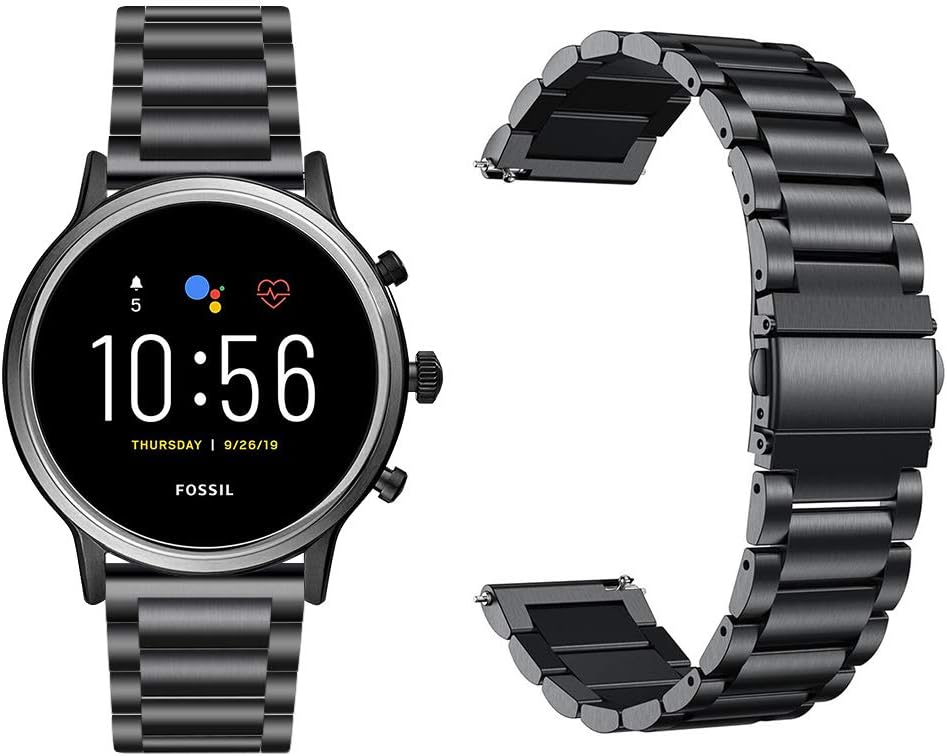 Compatible with Fossil Gen 6/Fossil Gen 5 Carlyle HR Band, 22mm Stainless Steel Metal Strap for Fossil Gen 4/3 Q Explorist SmartWatch (Black)