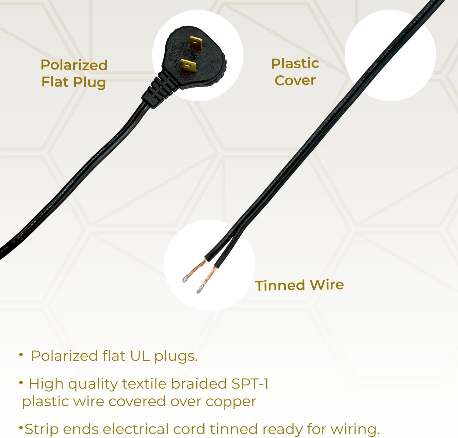Royal Designs CO-4001-BLK-8-2 Replacement Lamp Cord with Flat Plug, 8 ft long, Black, Set of 2