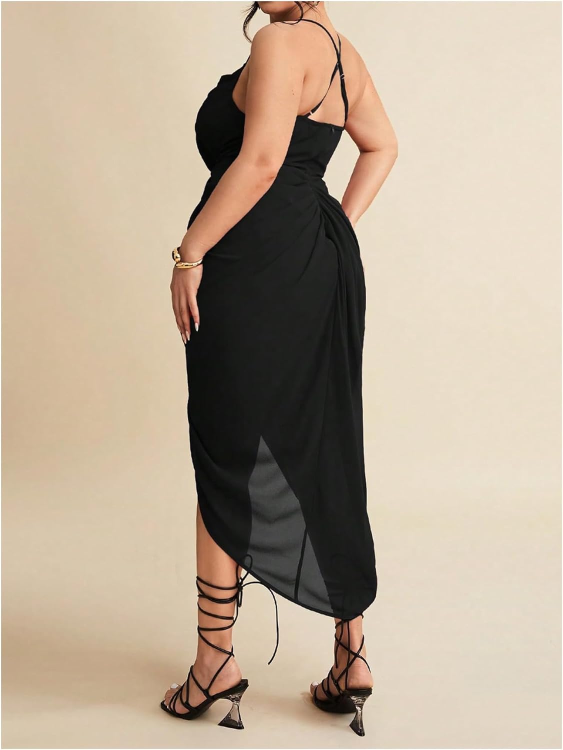 Floerns Women's Plus Size Cowl Neck Long Dress Sleeveless Ruched High Split Cocktail Dresses