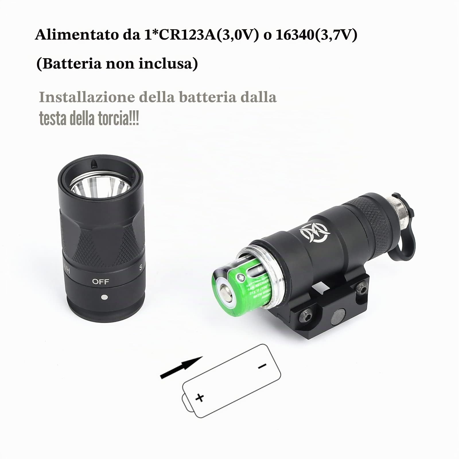 M300W torcia tattica Flash con interruttore a pressione, lampada di ricognizione flash tattico a 500 lumen per il sistema ferroviario Picatinini da 20 mm