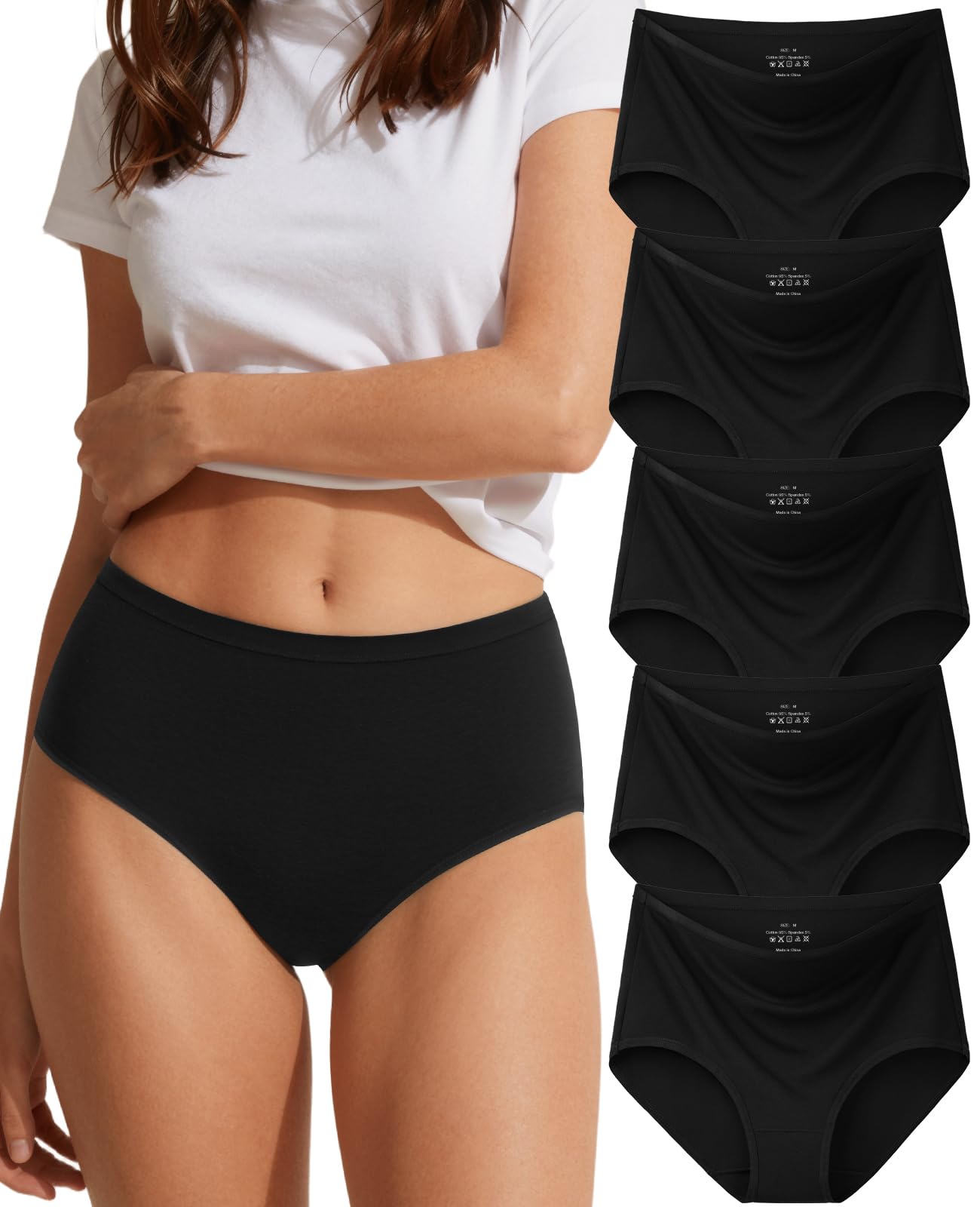Cotton Panties for Women High Waisted Women's Underwear Breathable Full Coverage Ladies Briefs 5 Pack
