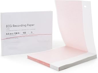 ECG Recording Paper, Red Grid Thermal Paper, 8 1/2 in x 138 ft, 150 Count, Compatible with GE Case 12,15,16,8000, MAC 6,8,12,15,1200, 5000 1 Pack