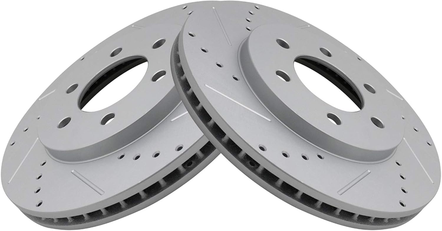 TRQ Front Performance Brake Rotors Set Premium G-Coated Cross Drilled & Slotted Compatible with 2003-2006 Ford Expedition Lincoln Navigator