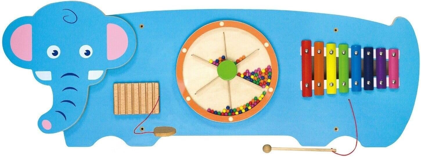 VIGA Elephant Wall Panel, Montessori Wooden Sensory Activity Board, Develops Logic, Motor Skills & Hand-Eye Coordination, Eco-Friendly & Non-Toxic Educational Toy, for Boys & Girls 18m+
