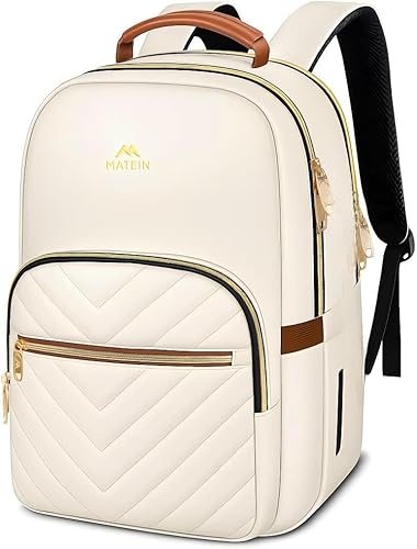 MATEIN - Mochila ligera acolchada para laptop para mujer, de 15.6 pulgadas, diseño delgado con asas de cuero, mochila de moda para profesora,