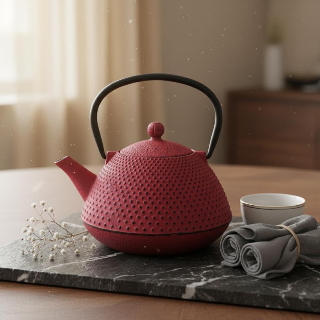 Tetera de Hierro Colado 0,8L Roja - Estilo Moderno