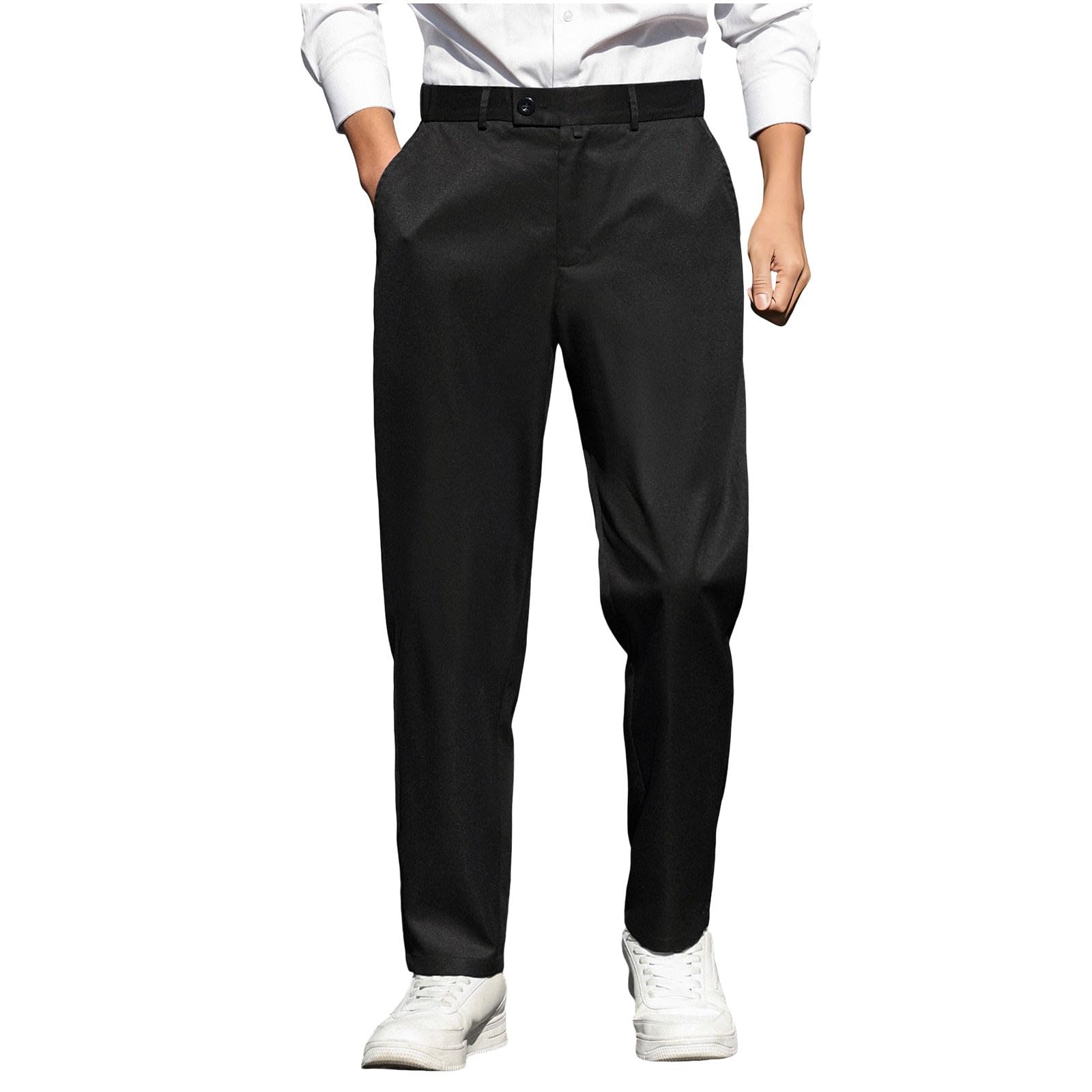 Mens Classic Fit Dress Pant Stretch Waist Wrinkle Free Work Suit Pant Lightweight Comfy Casual Business Office Slacks