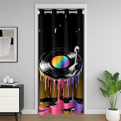 Miniatura 26 de jejeloiu Radio Boombox - Cortina para puerta de privacidad de 52 x 80 pulgadas, 1 panel retro para radio, armario, cortina para sala de estar, Azul