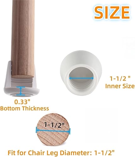 Miniatura 2 de Furnigear Tapas para patas de silla, puntas de goma antideslizantes de 1-12 pulgadas de diámetro interior, protectores de suelo para patas de silla,