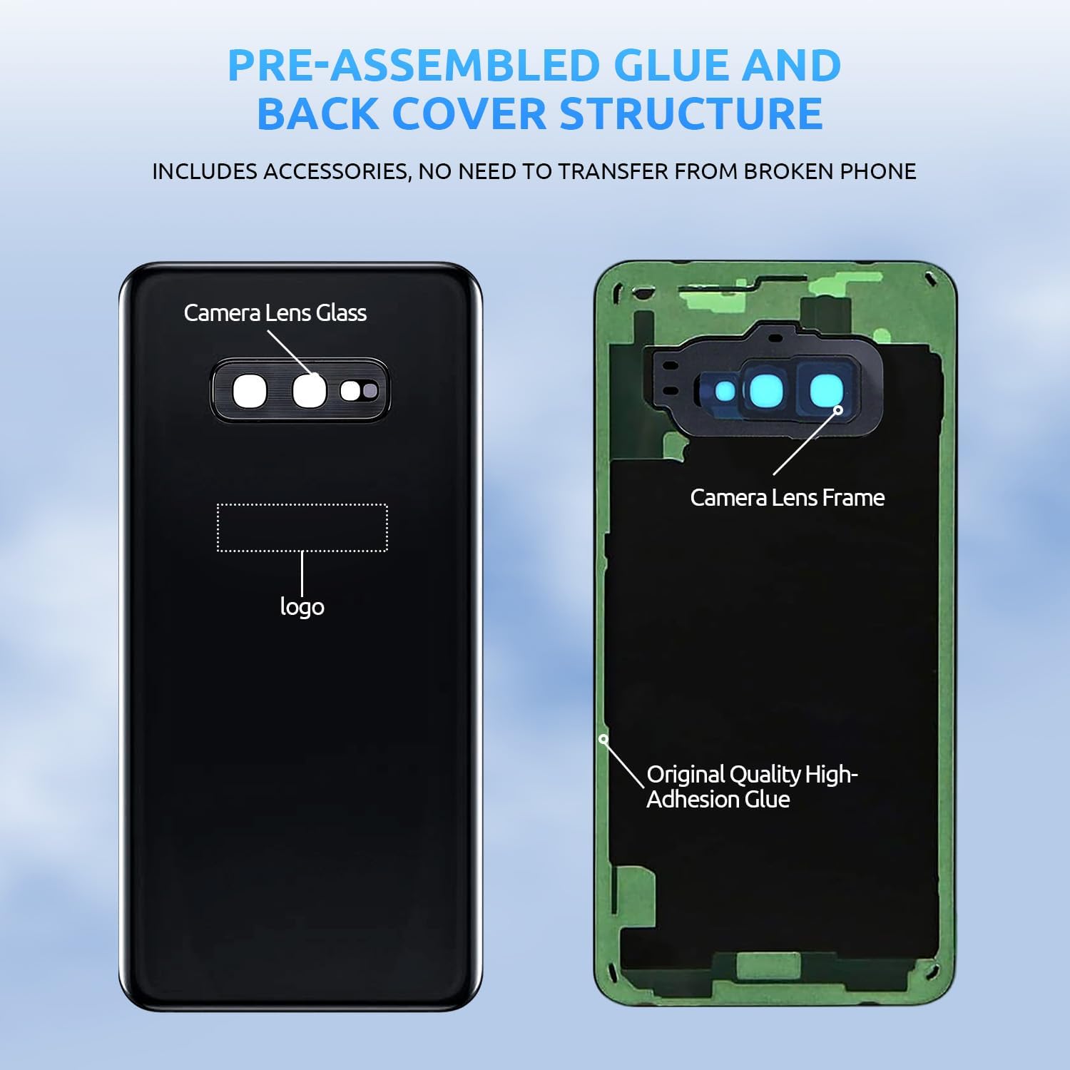 Back Glass Replacement for Samsung Galaxy S10e SM-G970 Back Cover Rear Housing with Camera Lens + Repair Tool Kit Genuine Rear Glass (Blue)