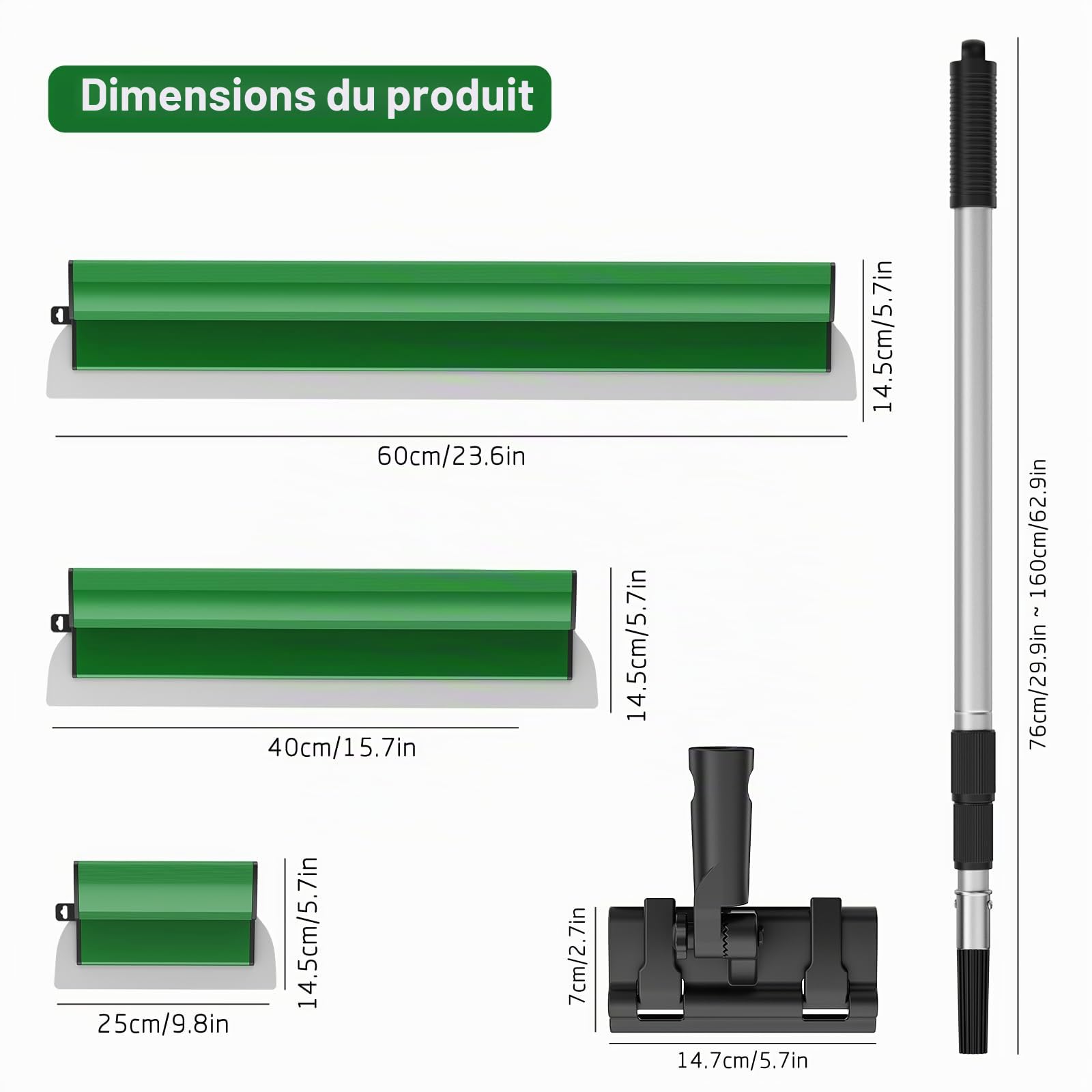 Kit de Spatule Enduit, Lames de mastic 25 cm, 40 cm et 60 cm, Mango de extensión de 76 cm a 160 cm, Spatule de Lissage en Acier Inoxydable, Outils de Cloison Sèche Grandes Surfaces