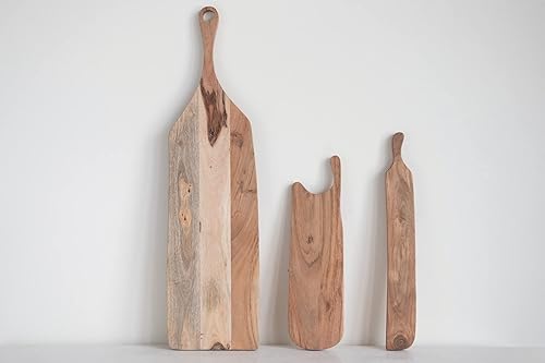 Miniatura 3 de Creative Co-Op Resumen madera de acacia quesotabla de cortar con mango