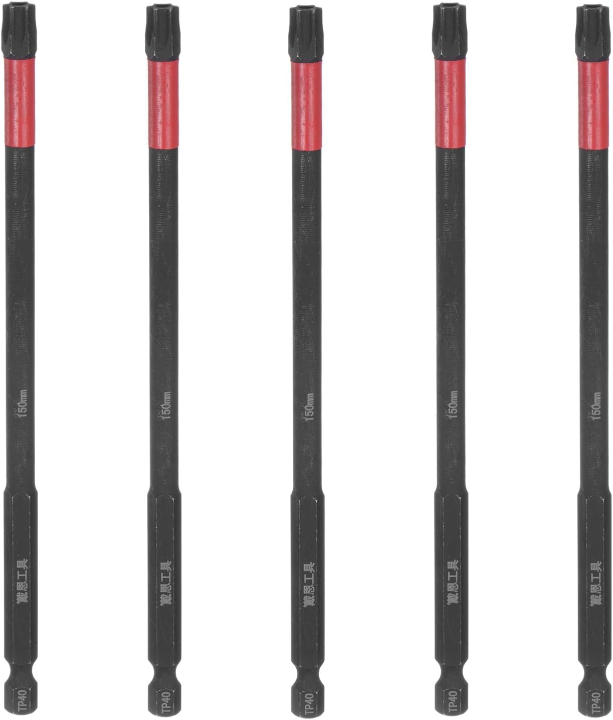 HARFINGTON 5pcs Impact Tough Torx Drill Bit T40 6" Length 1/4" Hex Shank S2 Steel Magnetic Insert Star 6 Point Head Screwdriver Bits