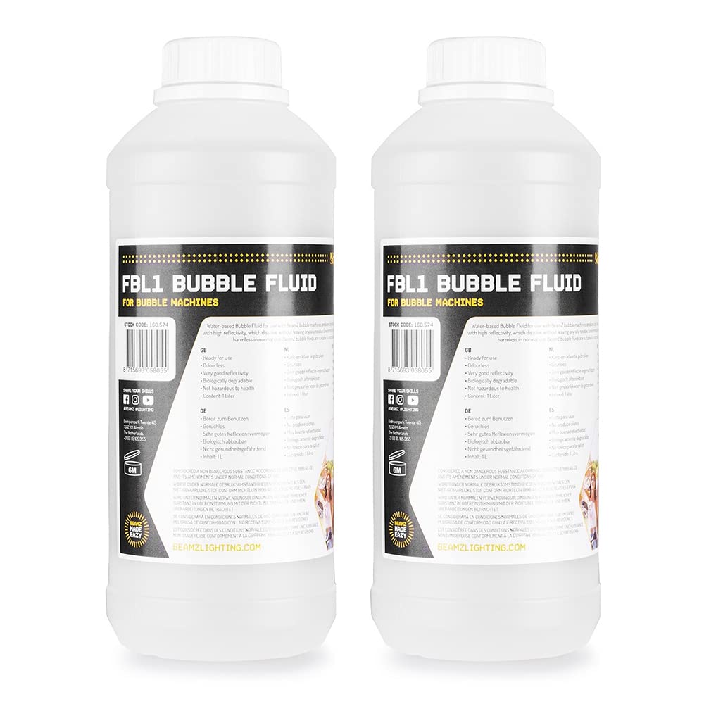 beamz Professional Bubble Machine Fluid 2x 1L Pack Liquid Solution for Disco, Party, Event and Stage Effect Use – Compatible with All Machines — image 1