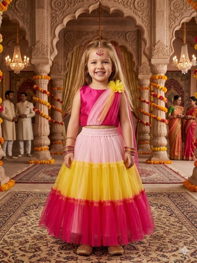 A.T.U.N. (ALL THINGS UBER NICE) Dziewczęca bluzka Lehenga Ready to Wear z Dupattą
