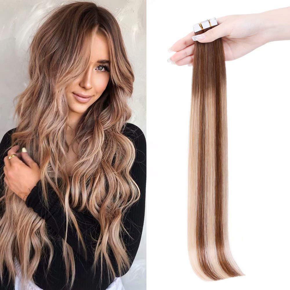Maxfull Brown Balayage Tape In Hair Extensions Human Hair