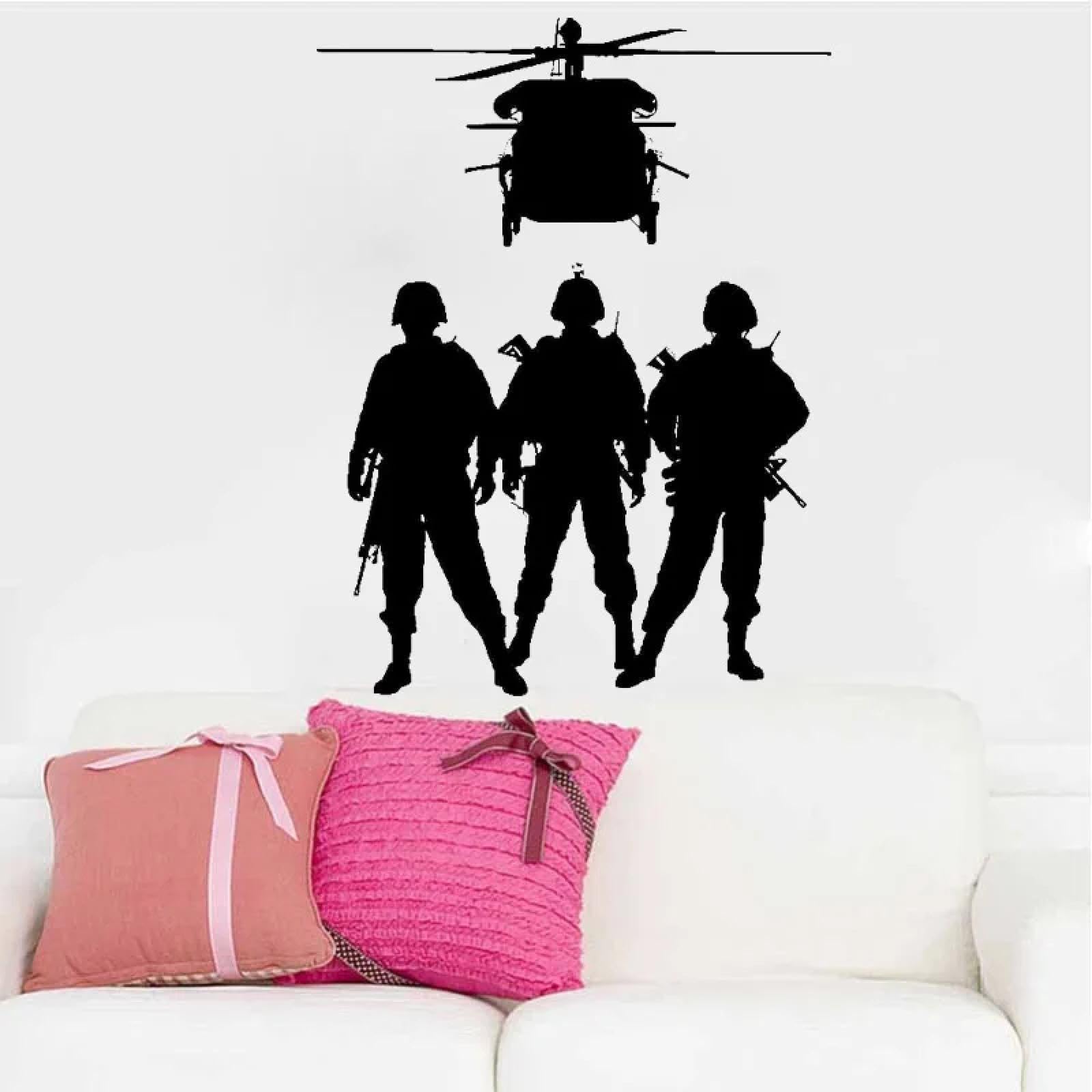 Military Wall Sticker Army Soldier Helicopter Marine Decal Interior Decoration Living Room Bedroom Teen Boy Room Wall Sticker