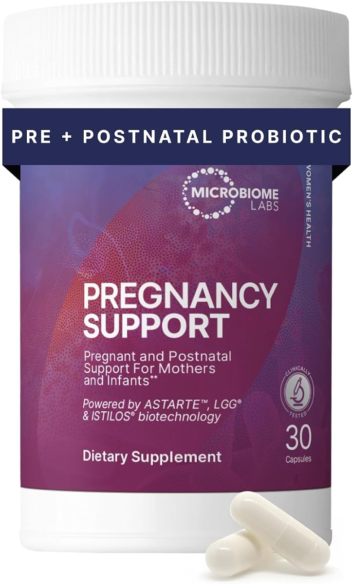 Microbiome Labs Apoyo al embarazo - Probióticos prenatales y posparto para mujeres - Suplementos probióticos para apoyar la salud intestinal y un microbioma vaginal equilibrado a través de la lactancia materna (30 cápsulas)