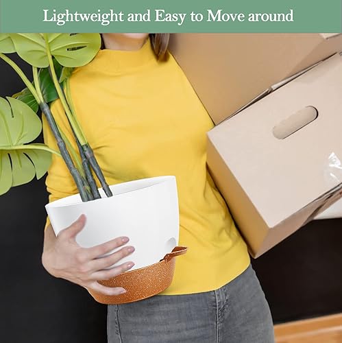 Miniatura 7 de Macetas de 1098 pulgadas con agujeros de drenaje y platillos, macetas grandes de riego automático para plantas de interior, macetas decorativas de