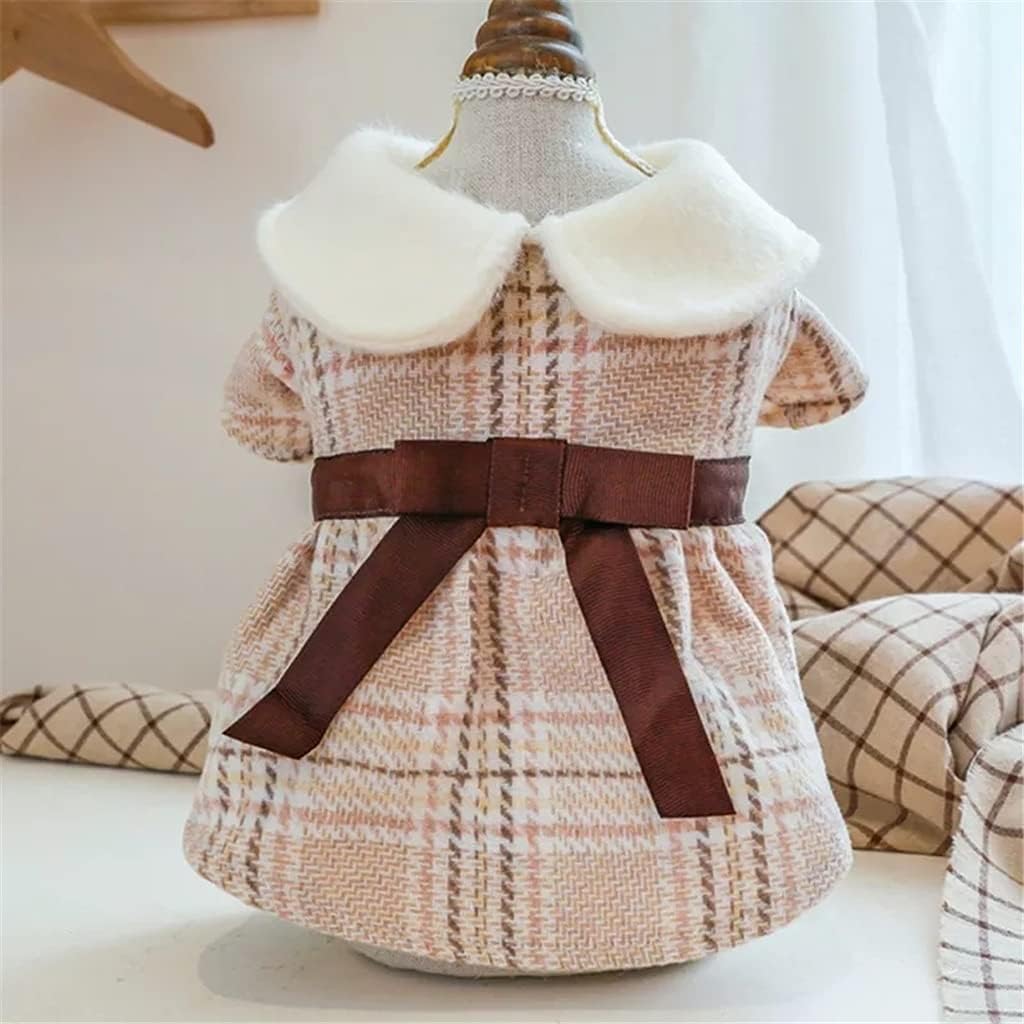 Pet Warm Cloth Bowknot Plaid Skirt Winter and Autumn Dog Dress Coat Puppy Clothing Teddy Poodle Clothing (Color : A Size : M Code) (B S code)